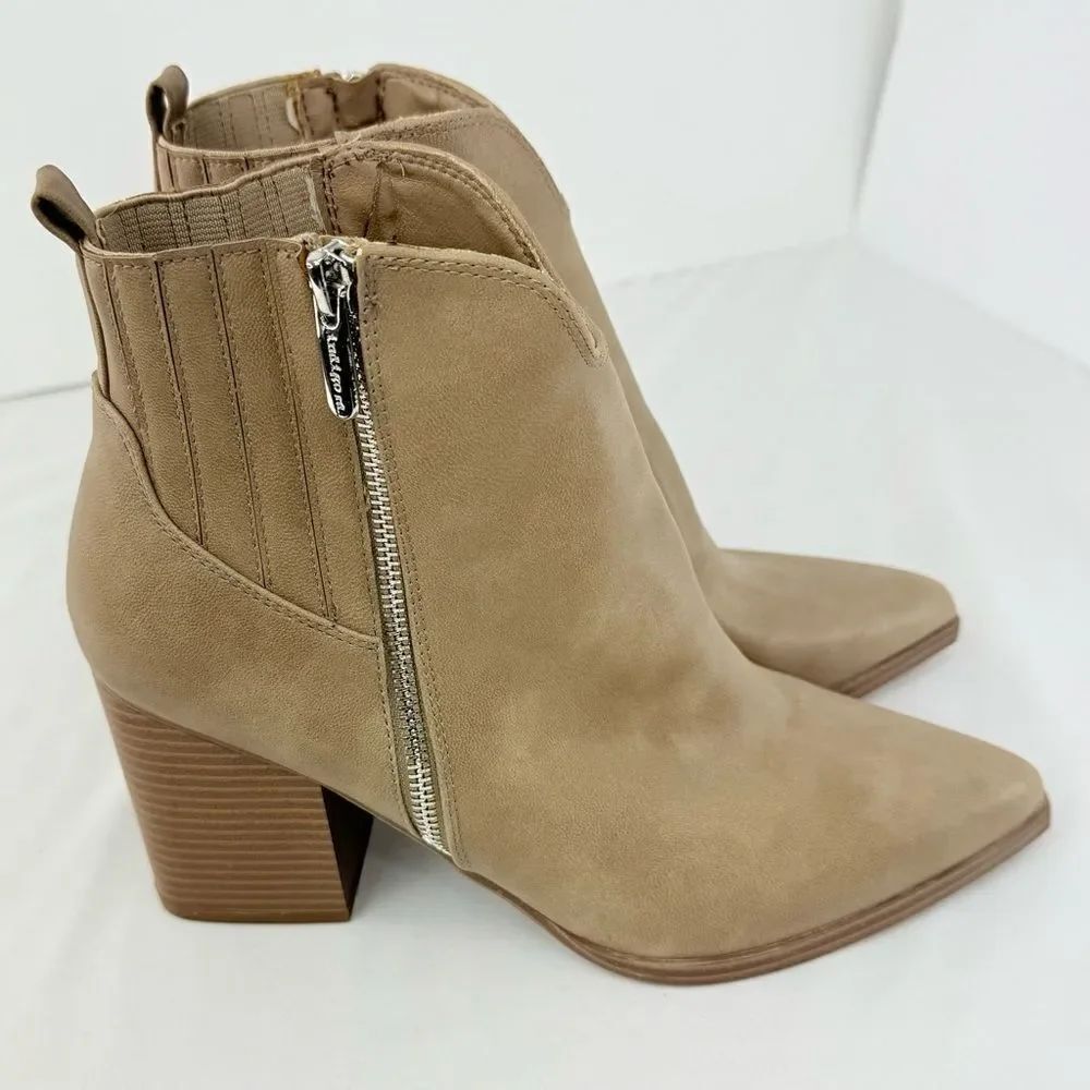 Indigo Rd OLIGAI Brown Faux Leather Faux Zip Side Heeled Ankle Boots
